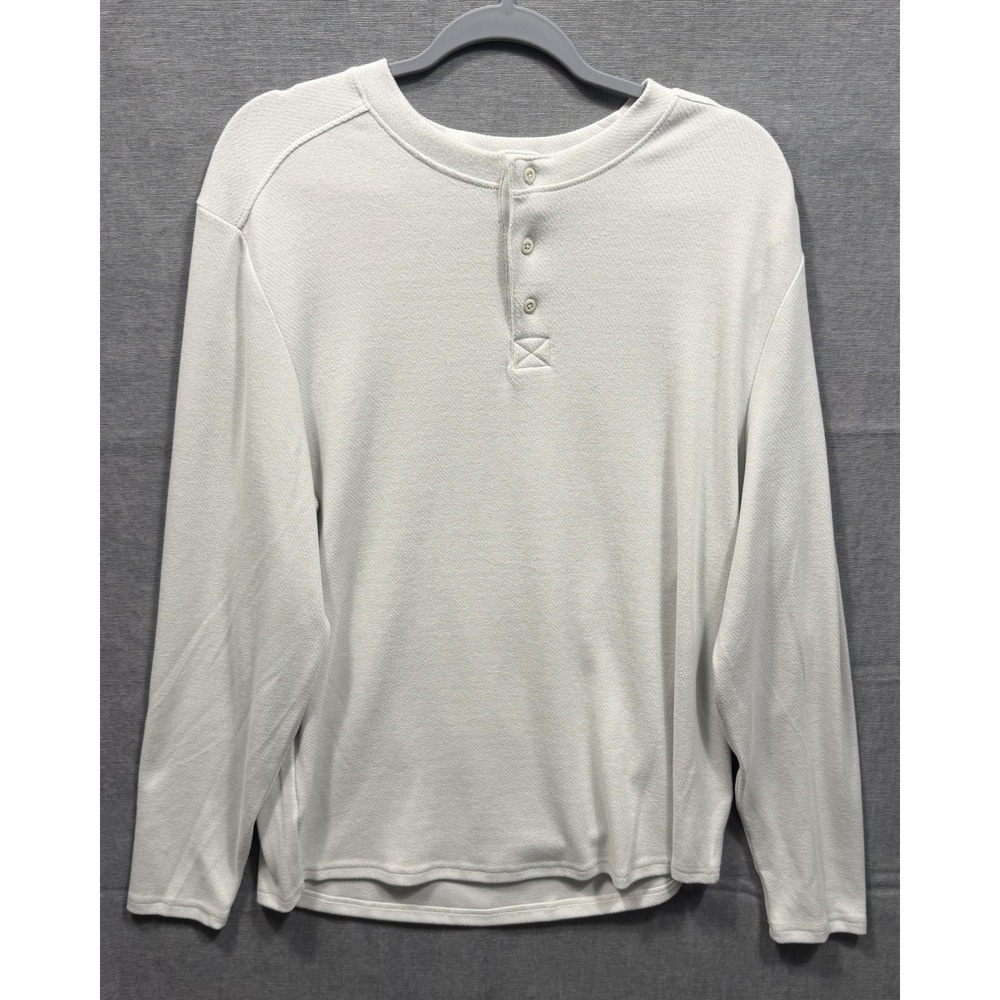 LIV Outdoor Mens Melange Lichen Henley Long Sleeve Beige Large Softec